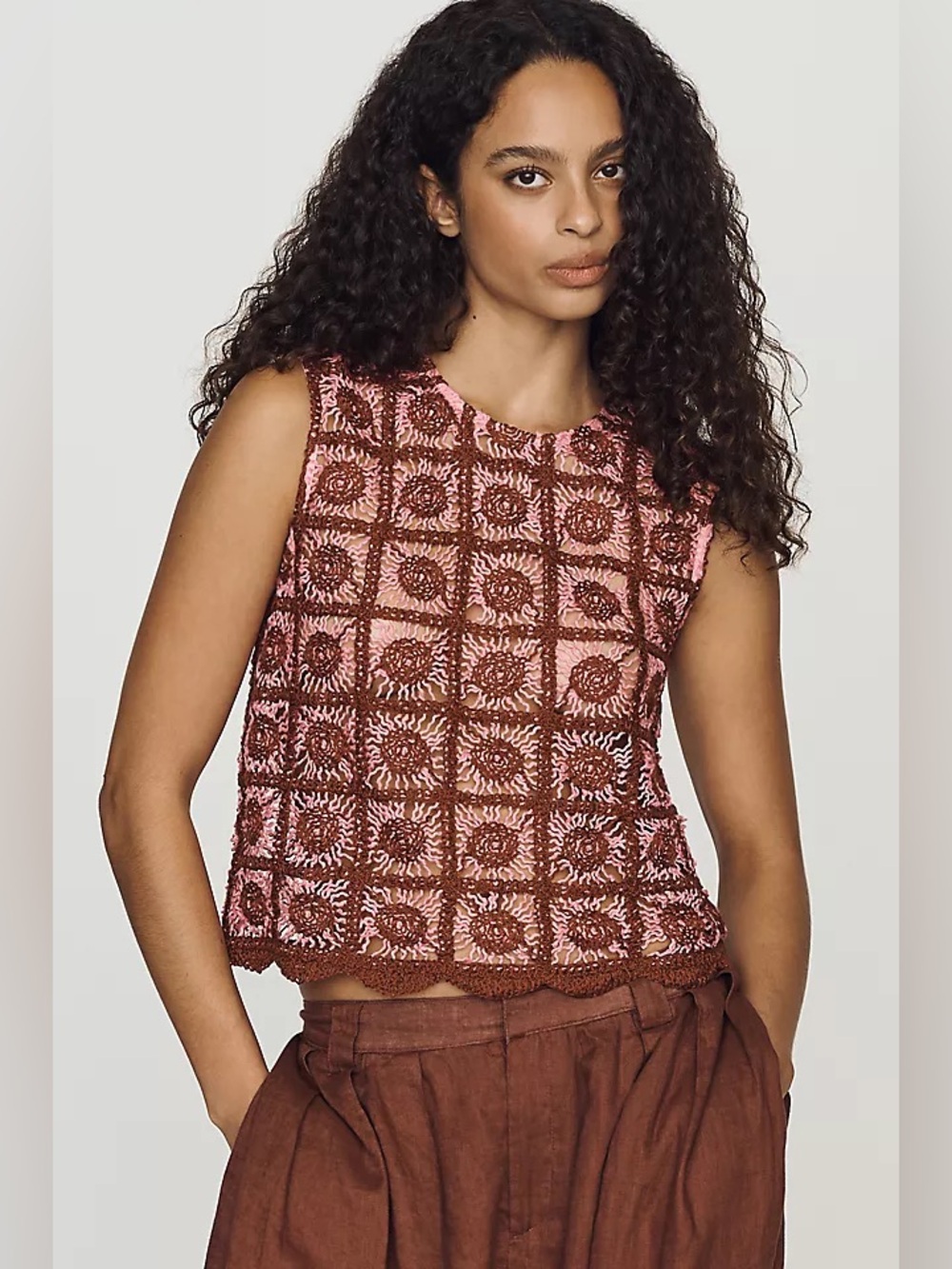Anthropologie Dolan Left Coast Scalloped Crochet Sun Top NWT